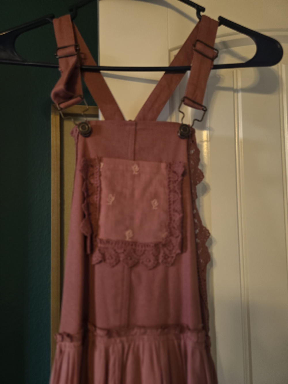 Dusty Rose Lace-Trim Pinafore Dress